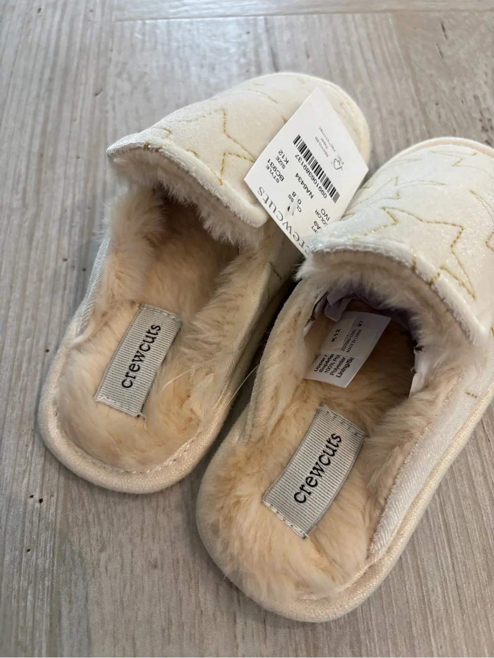 crewcuts Ivory Star Plush Slip-On Slippers for Kids